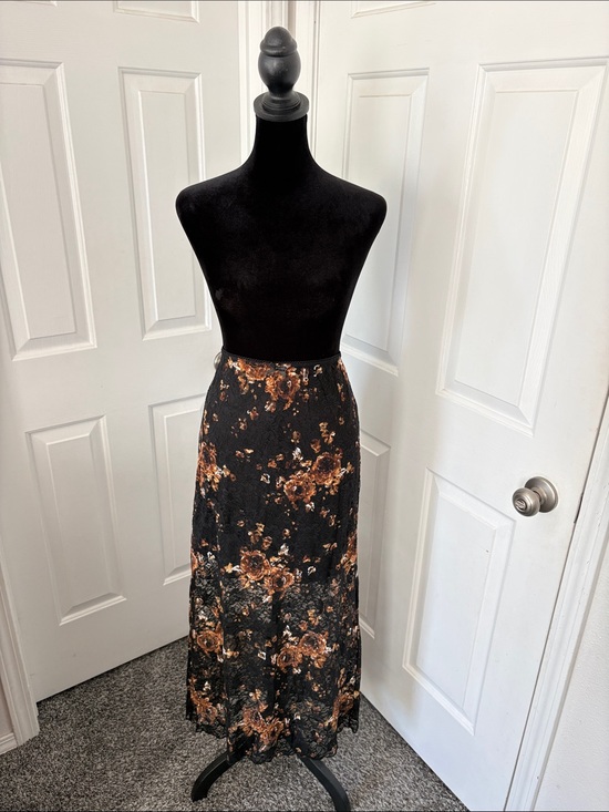 Promesa Dresses & Skirts - Promesa Black Maxi Skirt with Brown Floral Lace